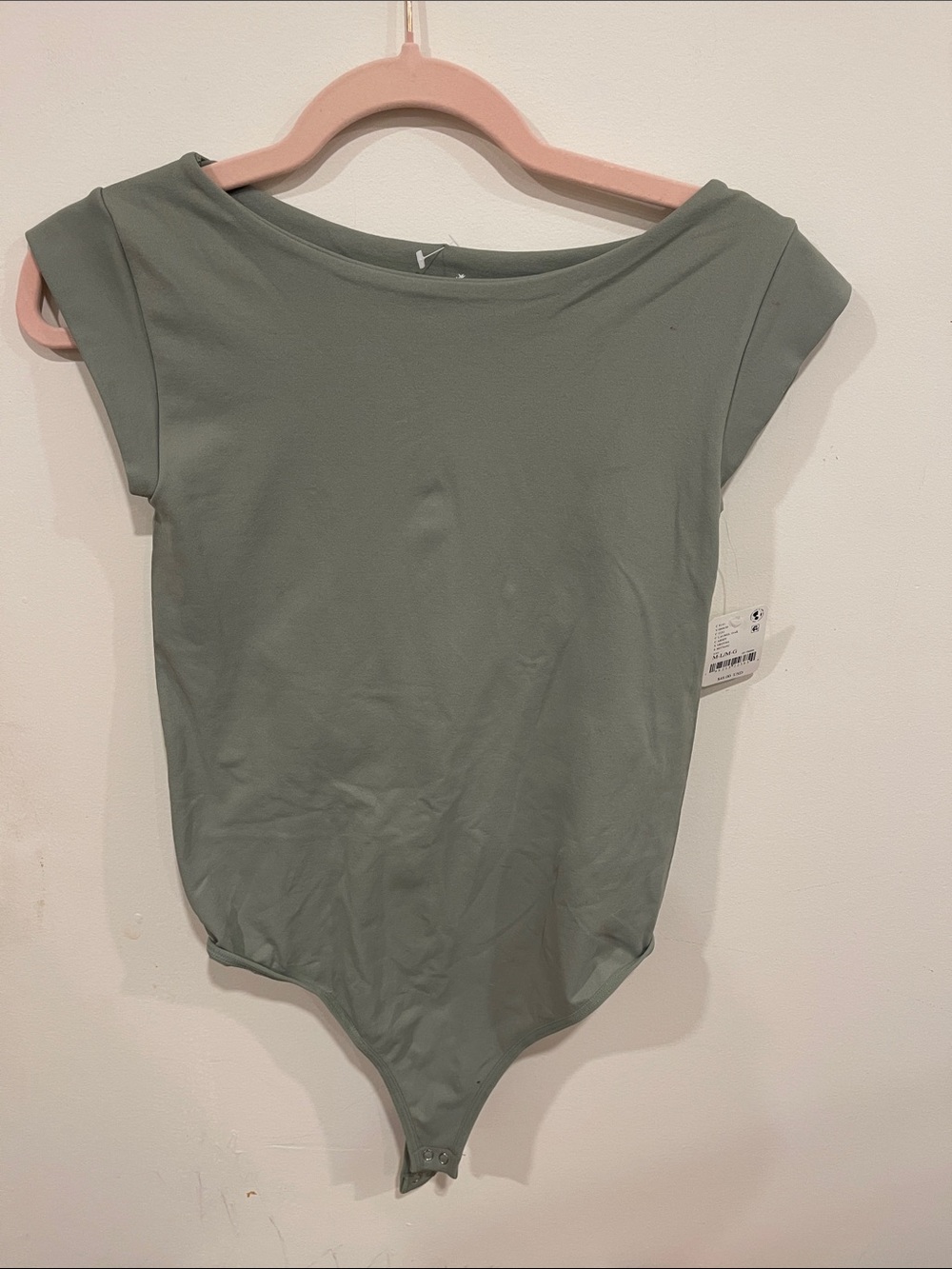 Sage Green Scoop-Neck Cap Sleeve Bodysuit